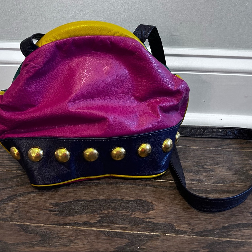 Stylish 80s 90s Leather Color Block Studded Women's Bag